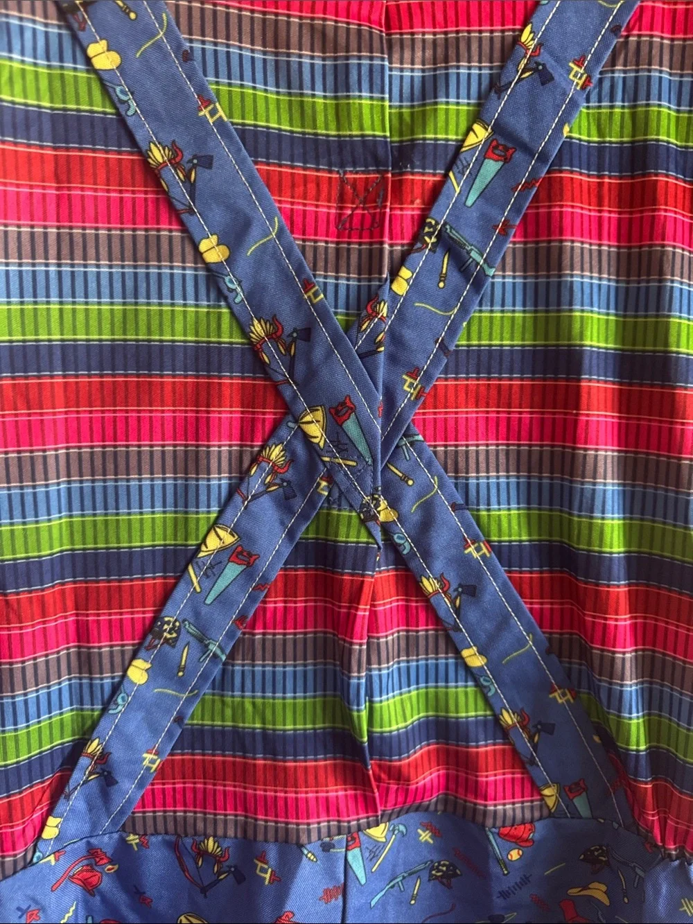Chucky Doll Halloween Costume Good Guys Blue Overalls with Rainbow Stripe Top